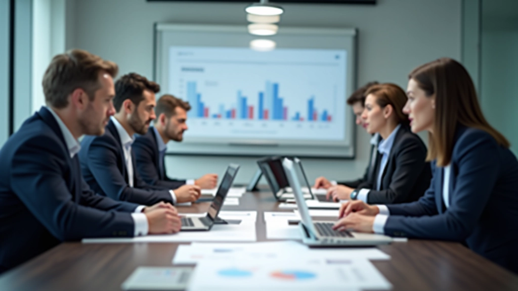 Professionelle Wirtschaftsexperten in modernem Konferenzzimmer, diverse Team, Notebooks und Grafiken auf Tisch